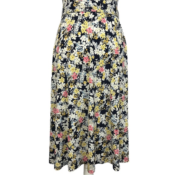 CHARTER CLUB | Navy White Yellow Sleeveless Floral Belted A-Line Midi Dress XS - Picture 9 of 15